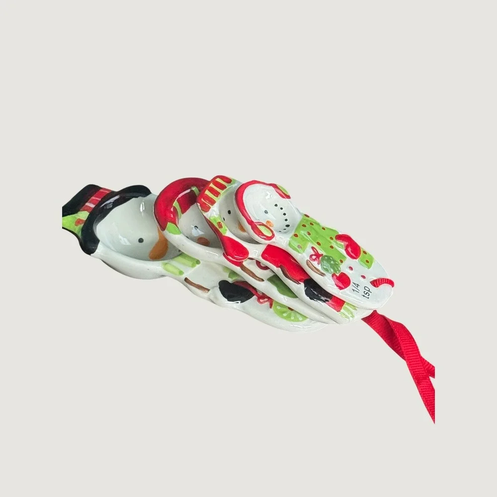 Pier 1 Imports Snowman Ceramic Measuring‎ Spoons Set Christmas Holiday Decor